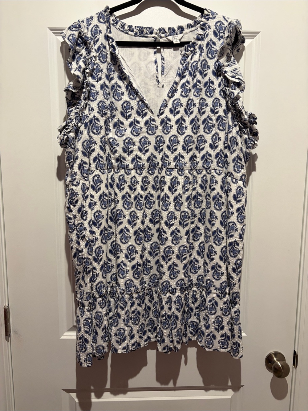 crown & ivy White Dress with Blue Floral Paisley Print